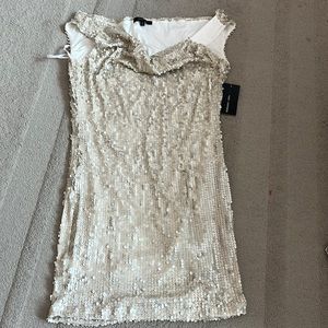 NWT Nick Verreos asymmetrical cowl neck sequence party dress